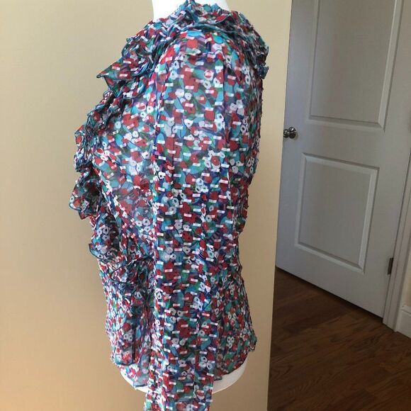 Printed Dobby Georgette-Blue Poppyfield Silk Top - Picture 3 of 7